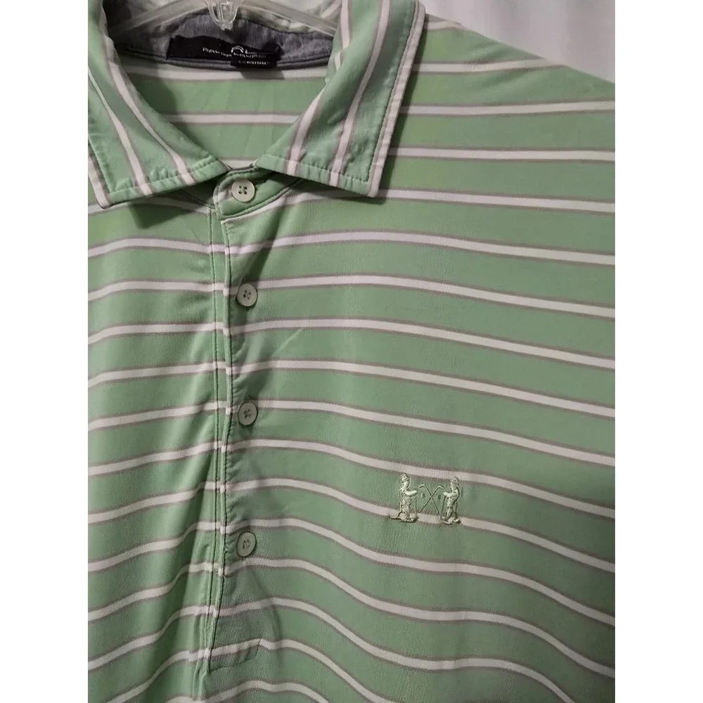 RLX Ralph Lauren Light Green Stripe Performance Polo Shirt 2 Player Logo Size XL